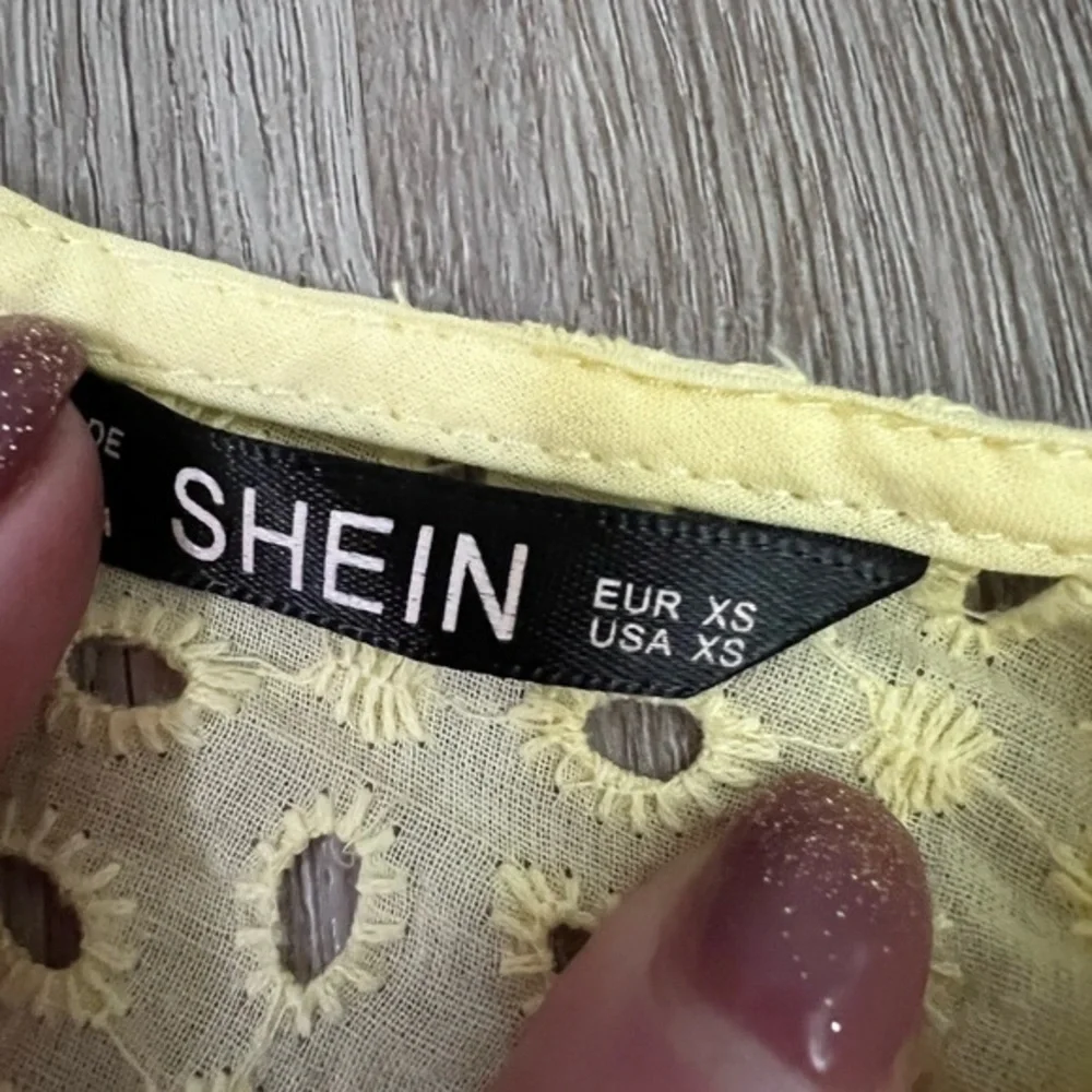 Shein Yellow Eyelet Smocked Long Sleeve Top